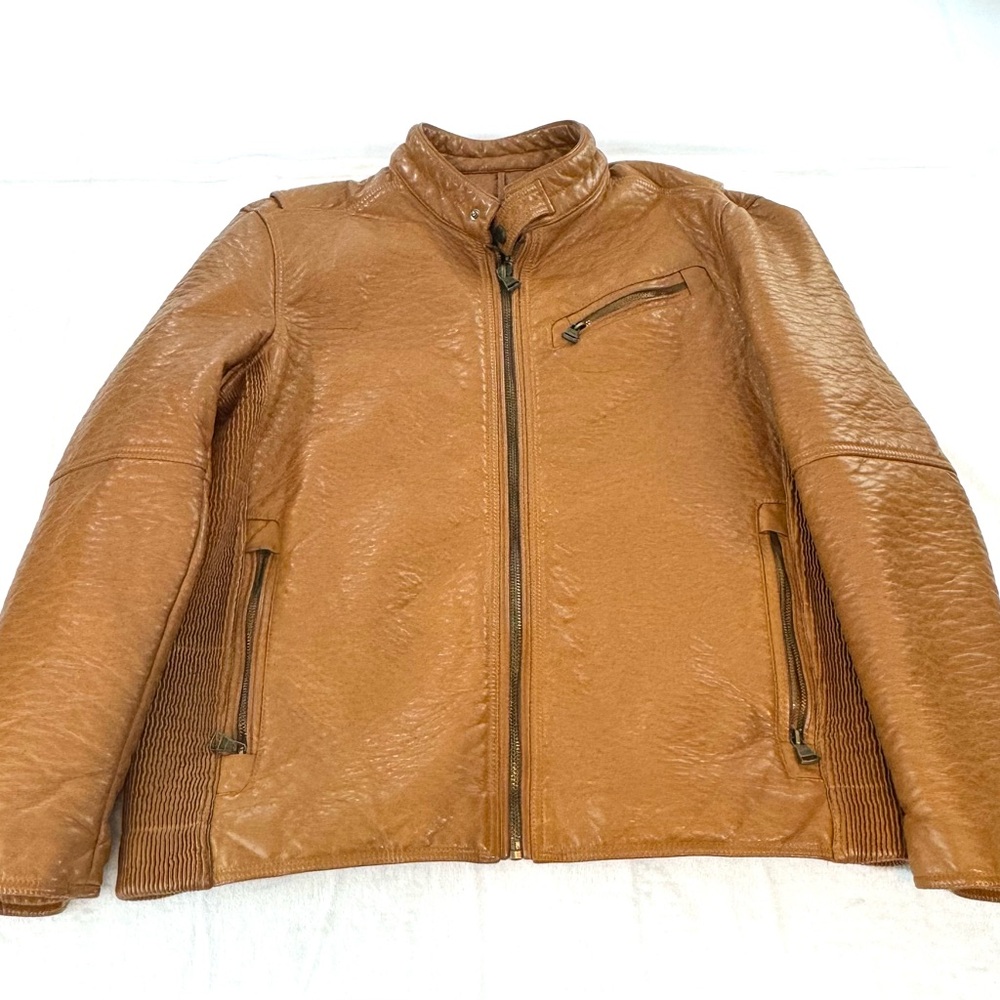 Mens Brown Leather Coat, Large